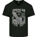 American Steel Motorbike Motorcycle Biker Mens V-Neck Cotton T-Shirt Black