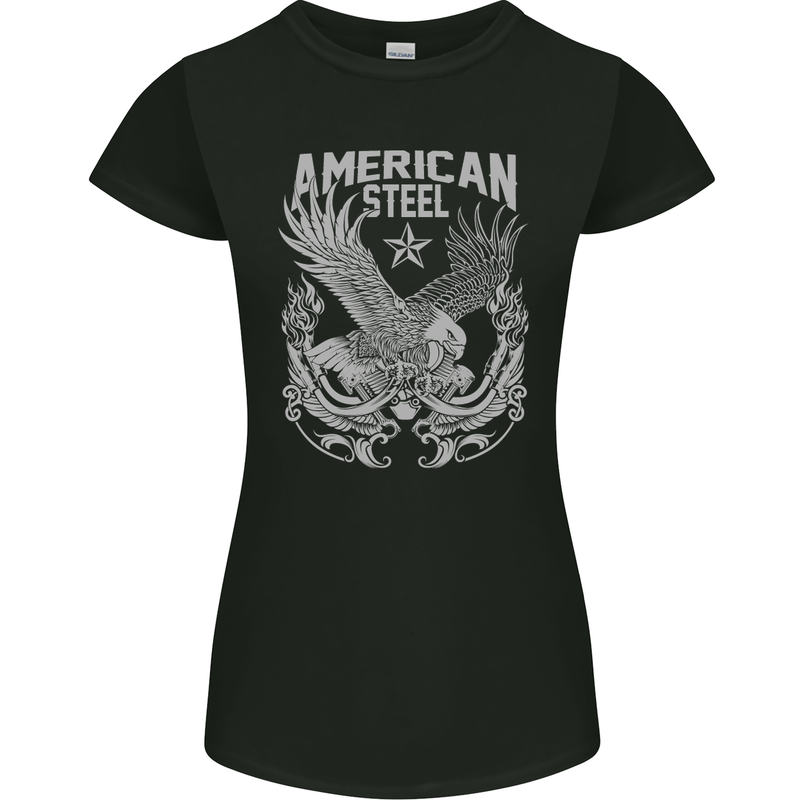 American Steel Motorbike Motorcycle Biker Womens Petite Cut T-Shirt Black