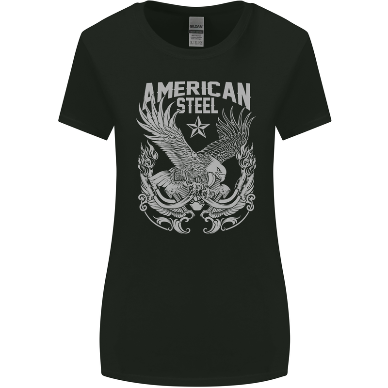 American Steel Motorbike Motorcycle Biker Womens Wider Cut T-Shirt Black