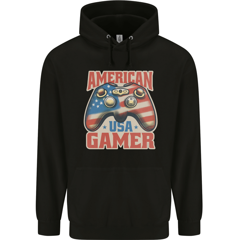 American USA Gamer Video Games Joypad Childrens Kids Hoodie Black