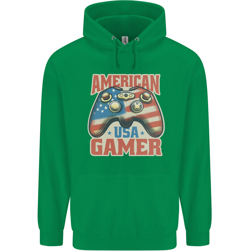 American USA Gamer Video Games Joypad Childrens Kids Hoodie Irish Green