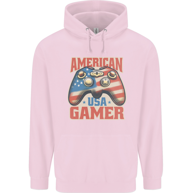 American USA Gamer Video Games Joypad Childrens Kids Hoodie Light Pink