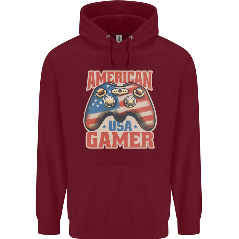 American USA Gamer Video Games Joypad Childrens Kids Hoodie Maroon