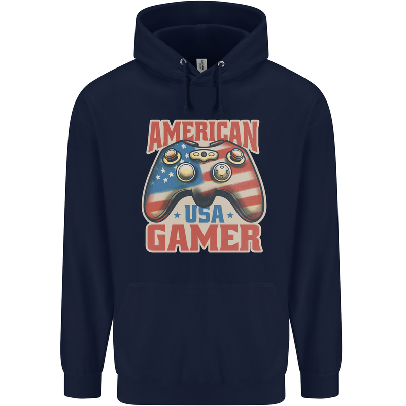 American USA Gamer Video Games Joypad Childrens Kids Hoodie Navy Blue