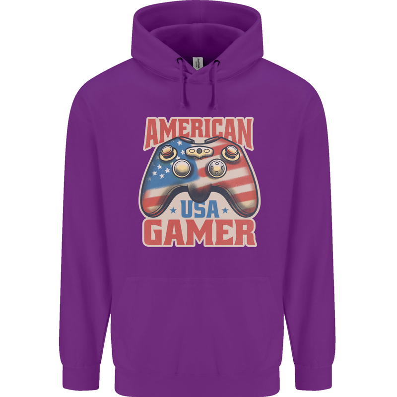 American USA Gamer Video Games Joypad Childrens Kids Hoodie Purple