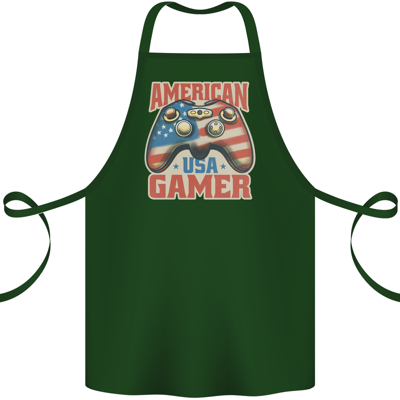 American USA Gamer Video Games Joypad Cotton Apron 100% Organic Forest Green