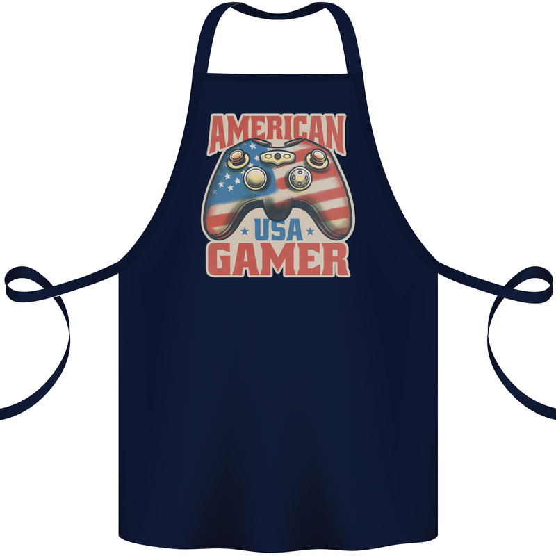American USA Gamer Video Games Joypad Cotton Apron 100% Organic Navy Blue