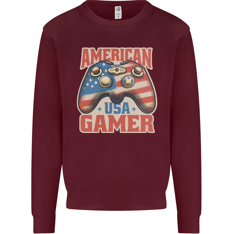 American USA Gamer Video Games Joypad Kids Sweatshirt Jumper Maroon