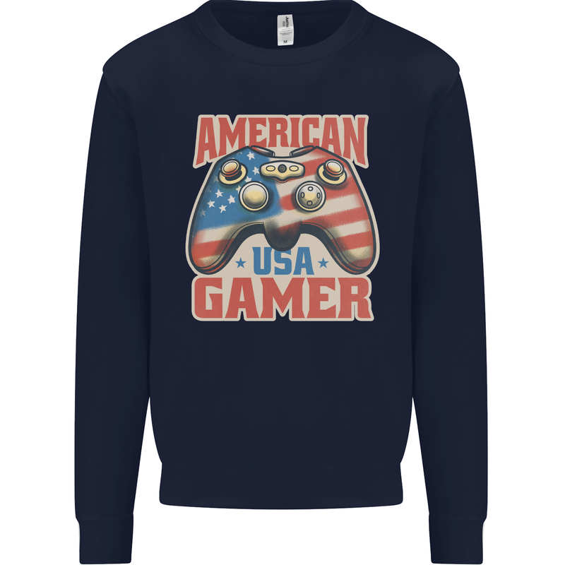 American USA Gamer Video Games Joypad Kids Sweatshirt Jumper Navy Blue