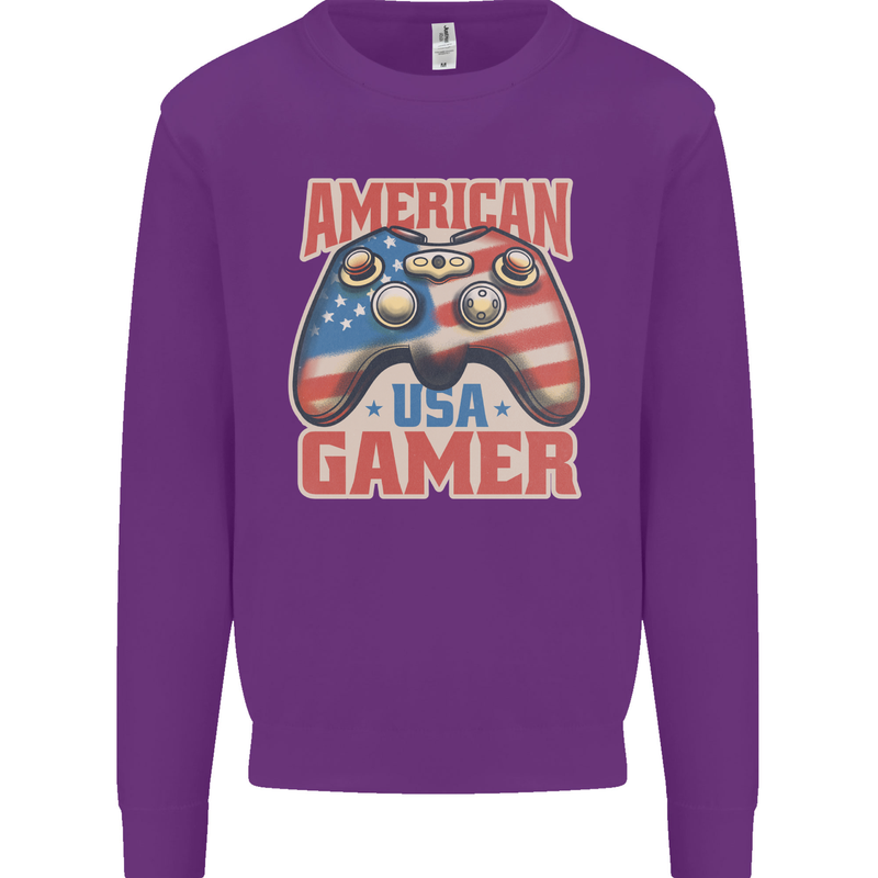 American USA Gamer Video Games Joypad Kids Sweatshirt Jumper Purple