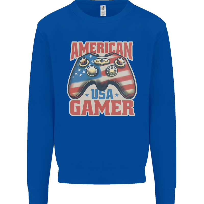 American USA Gamer Video Games Joypad Kids Sweatshirt Jumper Royal Blue