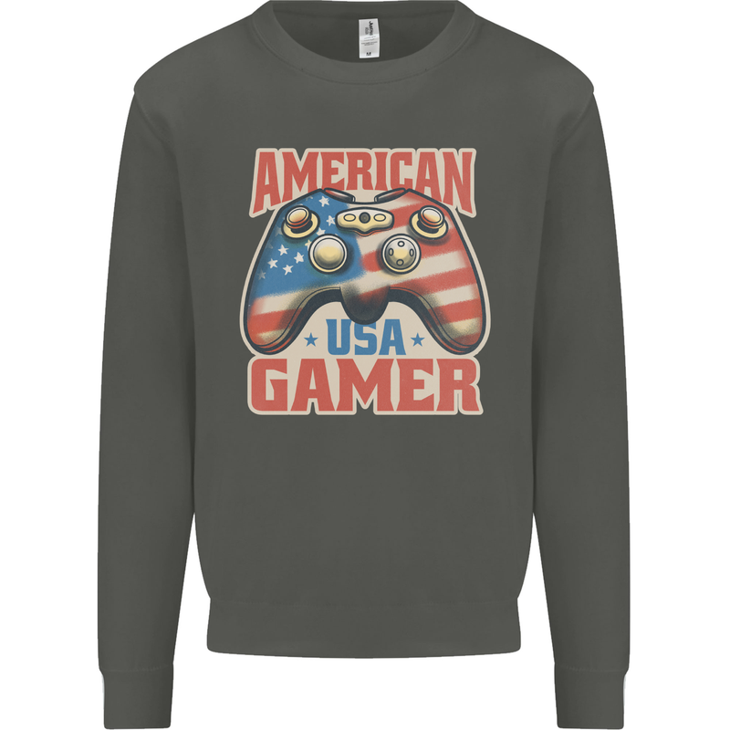 American USA Gamer Video Games Joypad Kids Sweatshirt Jumper Storm Grey