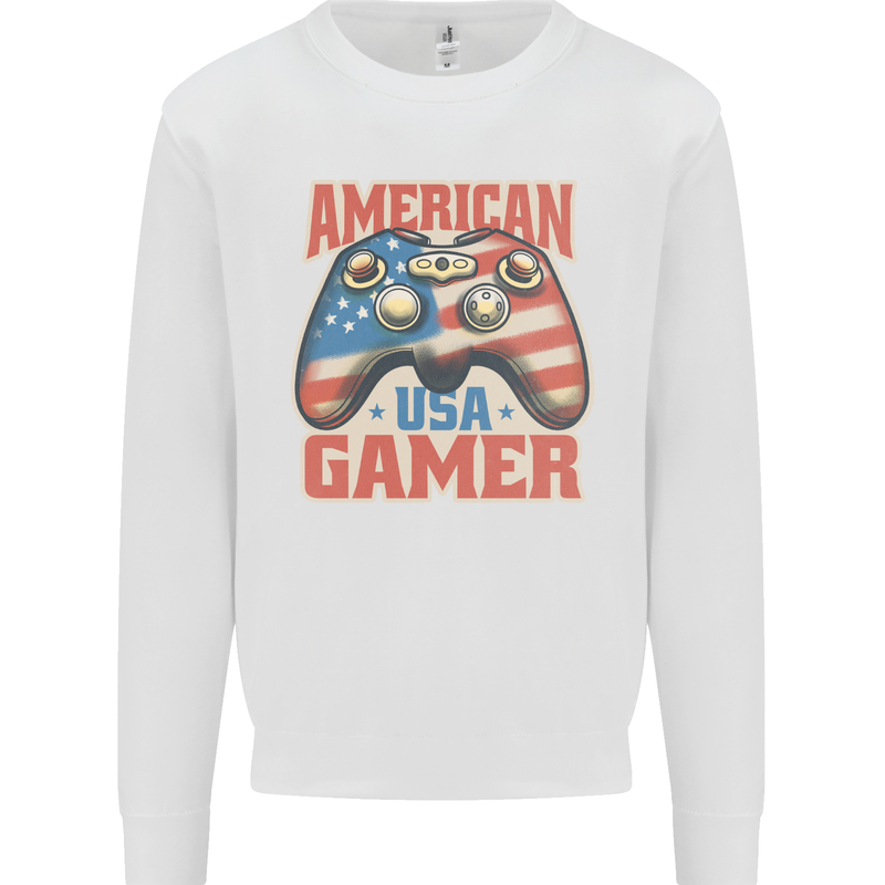American USA Gamer Video Games Joypad Kids Sweatshirt Jumper White