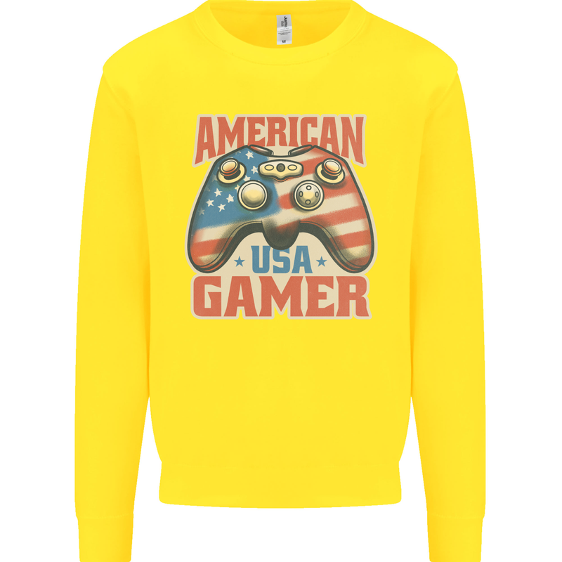 American USA Gamer Video Games Joypad Kids Sweatshirt Jumper Yellow