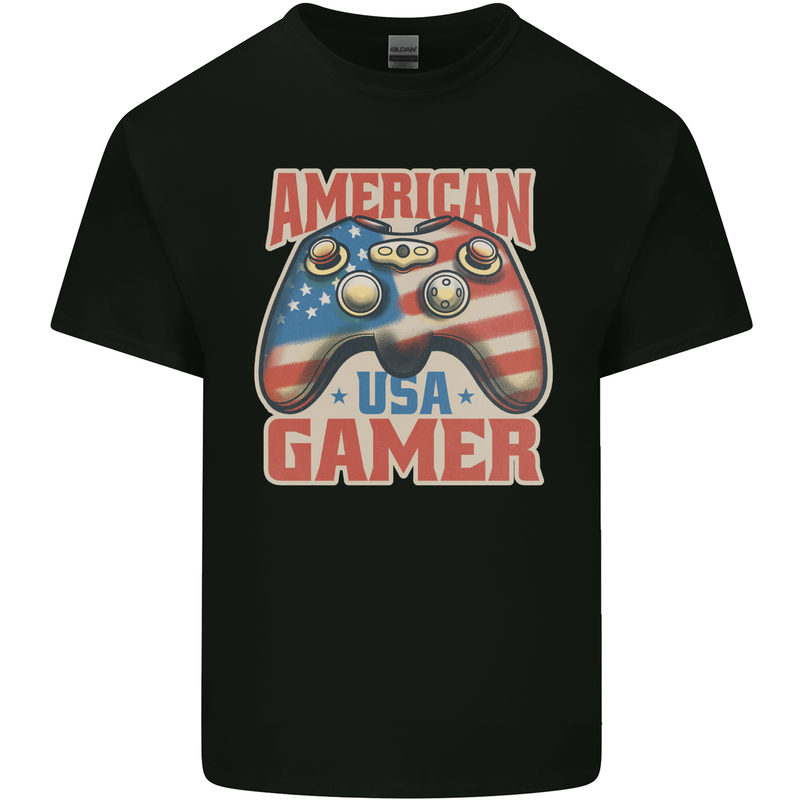 American USA Gamer Video Games Joypad Kids T-Shirt Childrens Black