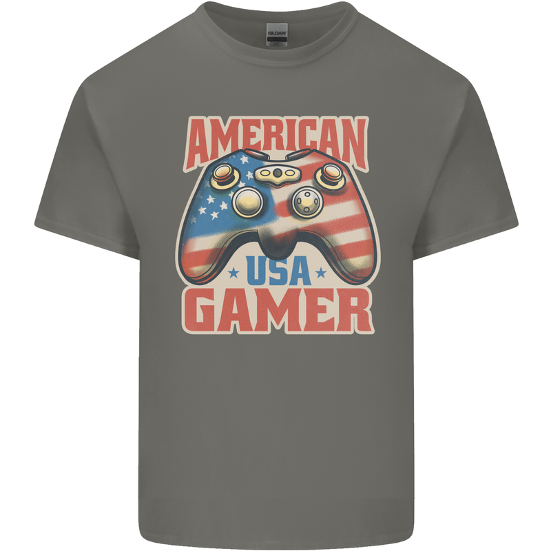 American USA Gamer Video Games Joypad Kids T-Shirt Childrens Charcoal