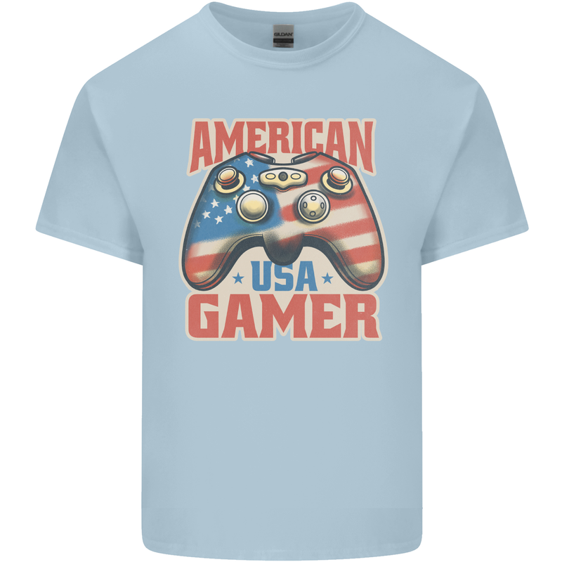 American USA Gamer Video Games Joypad Kids T-Shirt Childrens Light Blue