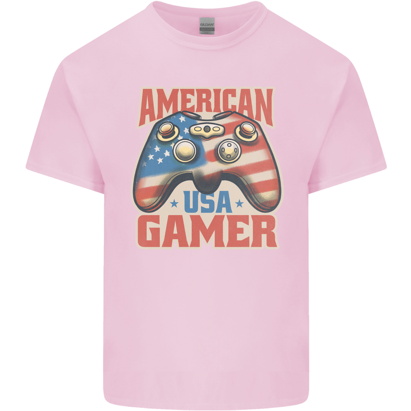 American USA Gamer Video Games Joypad Kids T-Shirt Childrens Light Pink