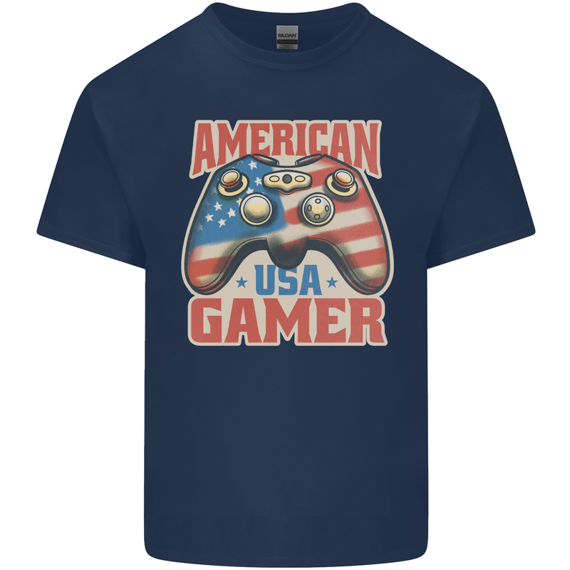 American USA Gamer Video Games Joypad Kids T-Shirt Childrens Navy Blue