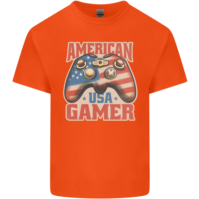 American USA Gamer Video Games Joypad Kids T-Shirt Childrens Orange