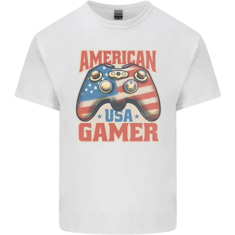 American USA Gamer Video Games Joypad Kids T-Shirt Childrens White