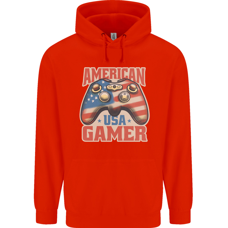 American USA Gamer Video Games Joypad Mens 80% Cotton Hoodie Bright Red