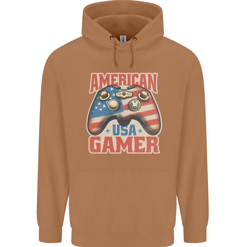 American USA Gamer Video Games Joypad Mens 80% Cotton Hoodie Caramel Latte