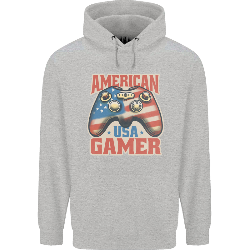 American USA Gamer Video Games Joypad Mens 80% Cotton Hoodie Sports Grey