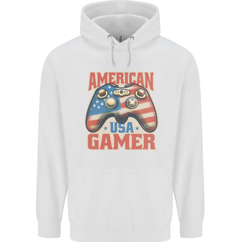 American USA Gamer Video Games Joypad Mens 80% Cotton Hoodie White