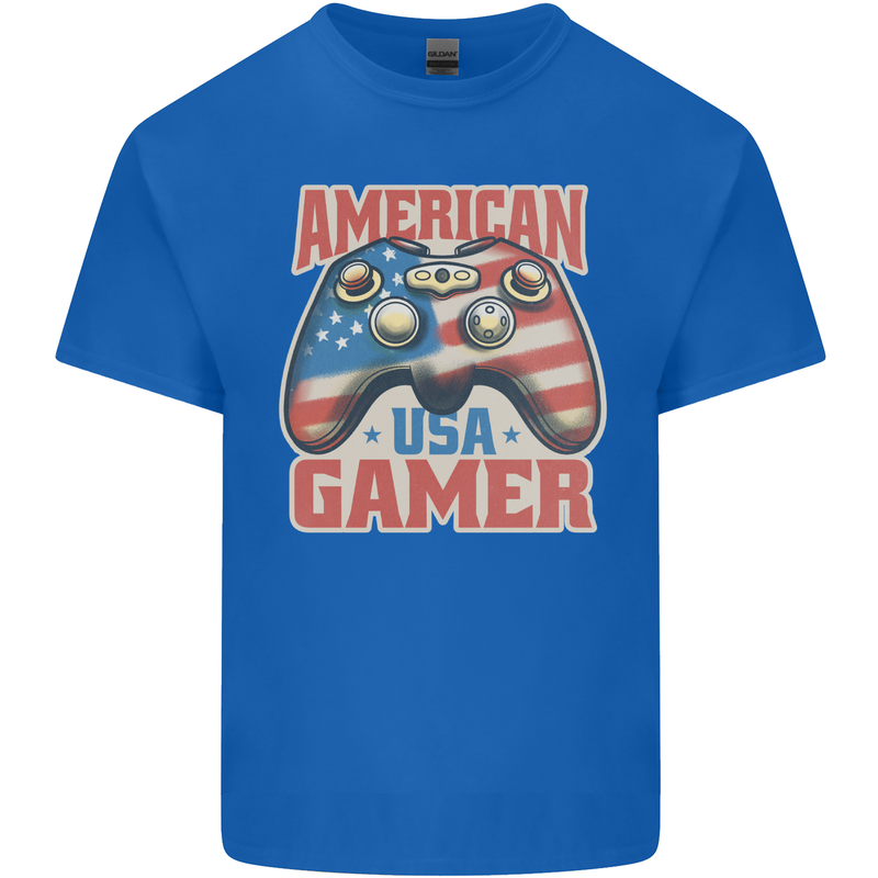 American USA Gamer Video Games Joypad Mens Cotton T-Shirt Tee Top Royal Blue