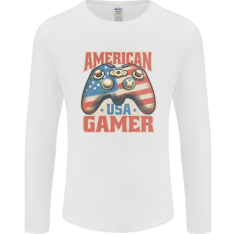 American USA Gamer Video Games Joypad Mens Long Sleeve T-Shirt White