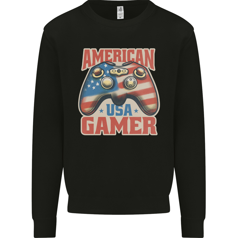 American USA Gamer Video Games Joypad Mens Sweatshirt Jumper Black