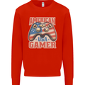 American USA Gamer Video Games Joypad Mens Sweatshirt Jumper Bright Red