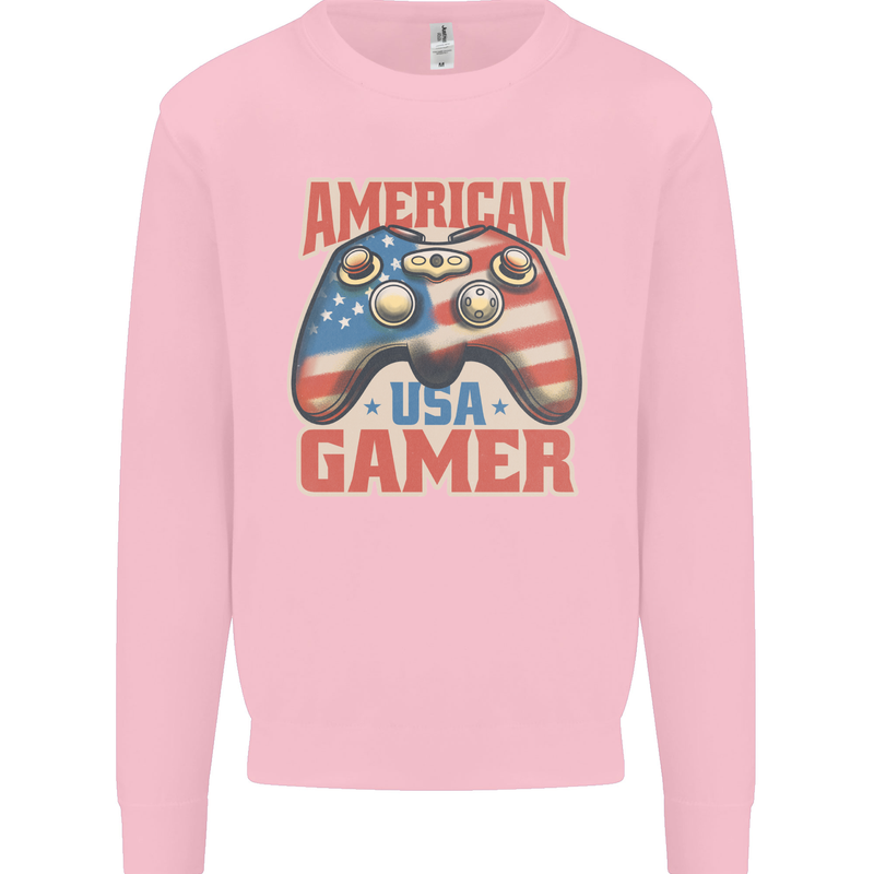 American USA Gamer Video Games Joypad Mens Sweatshirt Jumper Light Pink