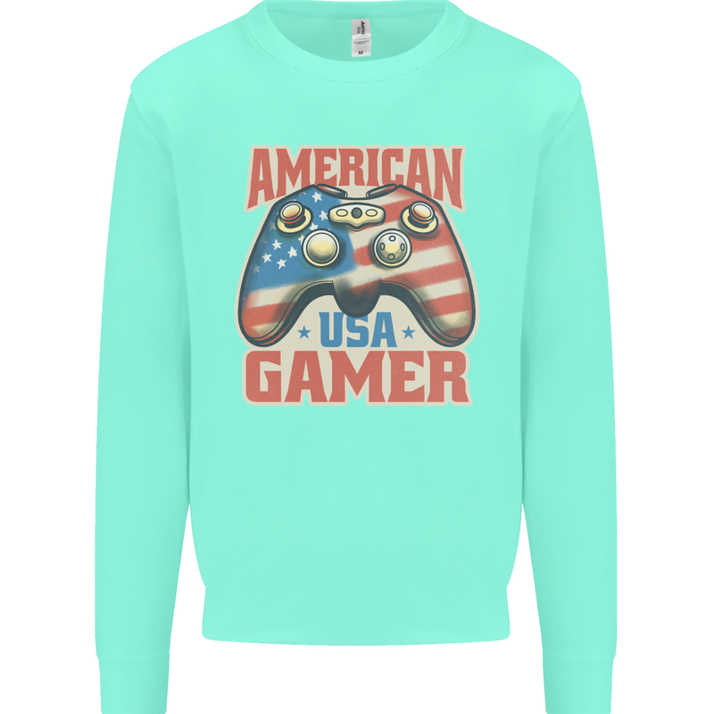 American USA Gamer Video Games Joypad Mens Sweatshirt Jumper Peppermint