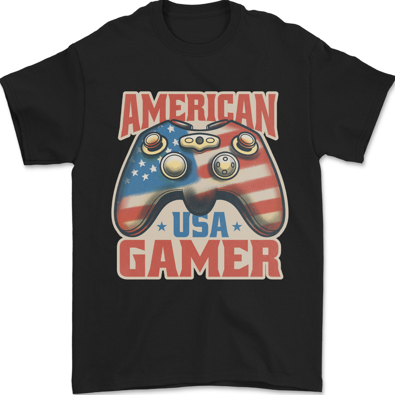 American USA Gamer Video Games Joypad Mens T-Shirt 100% Cotton Black