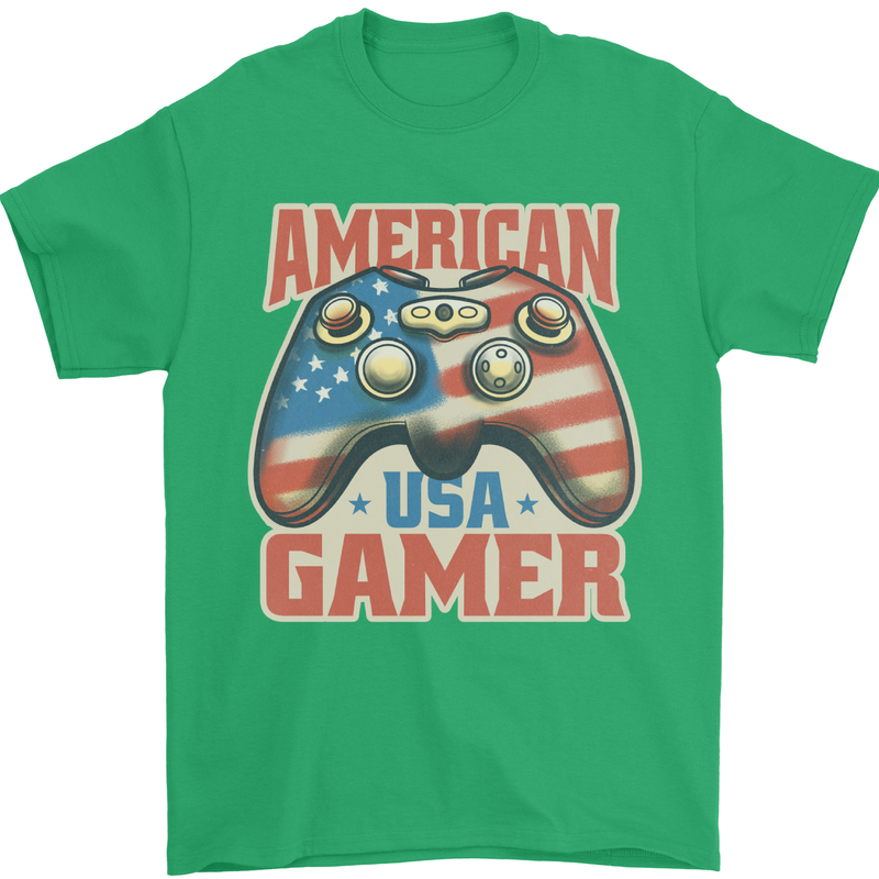 American USA Gamer Video Games Joypad Mens T-Shirt 100% Cotton Irish Green