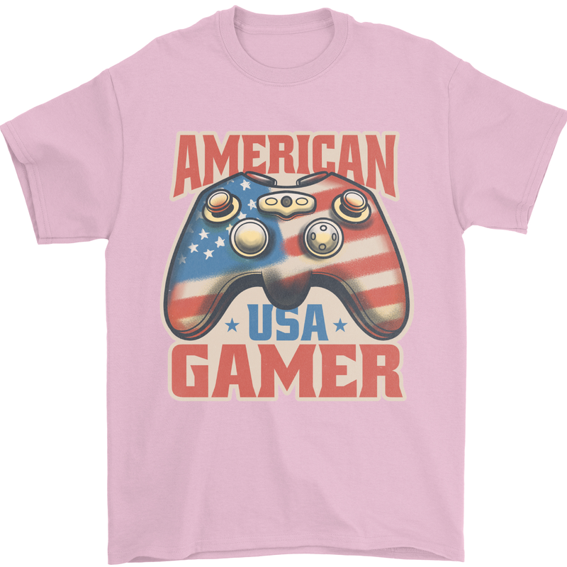 American USA Gamer Video Games Joypad Mens T-Shirt 100% Cotton Light Pink