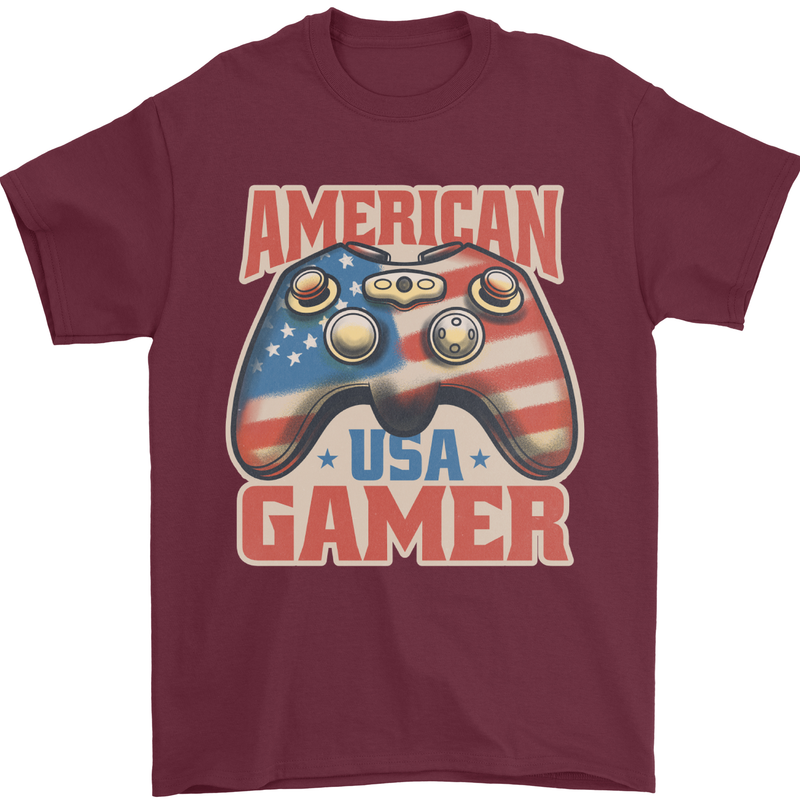 American USA Gamer Video Games Joypad Mens T-Shirt 100% Cotton Maroon