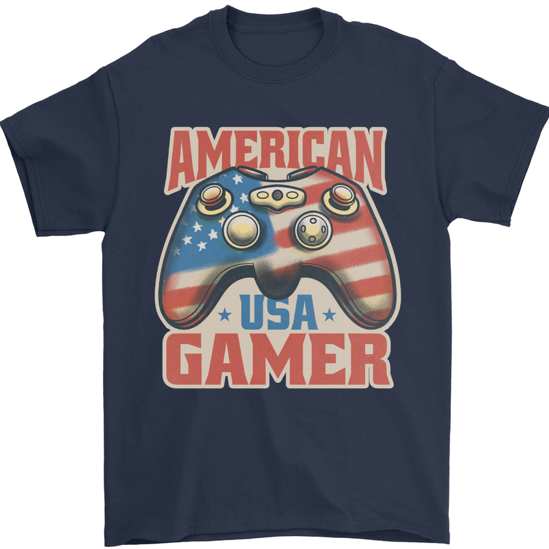 American USA Gamer Video Games Joypad Mens T-Shirt 100% Cotton Navy Blue