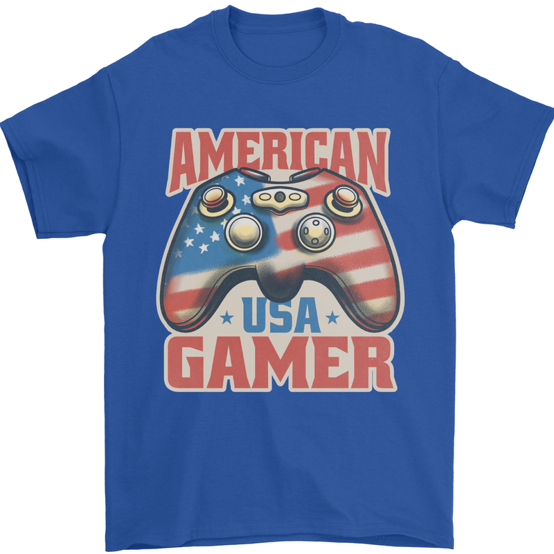 American USA Gamer Video Games Joypad Mens T-Shirt 100% Cotton Royal Blue