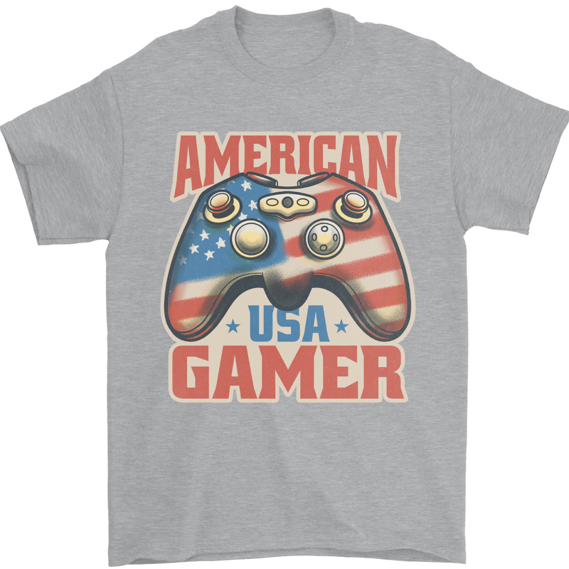 American USA Gamer Video Games Joypad Mens T-Shirt 100% Cotton Sports Grey