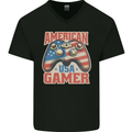 American USA Gamer Video Games Joypad Mens V-Neck Cotton T-Shirt Black