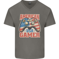 American USA Gamer Video Games Joypad Mens V-Neck Cotton T-Shirt Charcoal