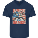 American USA Gamer Video Games Joypad Mens V-Neck Cotton T-Shirt Navy Blue