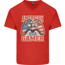 American USA Gamer Video Games Joypad Mens V-Neck Cotton T-Shirt Red