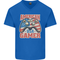 American USA Gamer Video Games Joypad Mens V-Neck Cotton T-Shirt Royal Blue