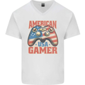 American USA Gamer Video Games Joypad Mens V-Neck Cotton T-Shirt White