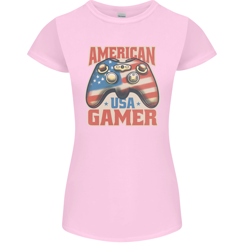 American USA Gamer Video Games Joypad Womens Petite Cut T-Shirt Light Pink