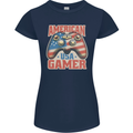American USA Gamer Video Games Joypad Womens Petite Cut T-Shirt Navy Blue